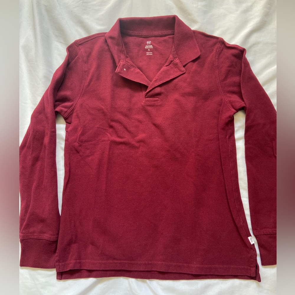 Gap Burgundy LongSleeve Polo Shirt Boys Youth Size Extra Large XL Organic Cotton